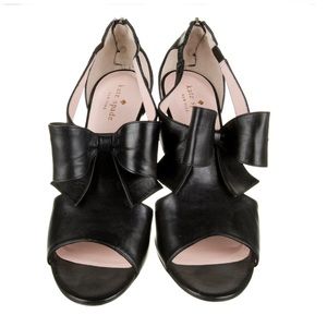 Kate Spade New York Leather Bow Detail Peep Toe Black Pumps Size 8.5